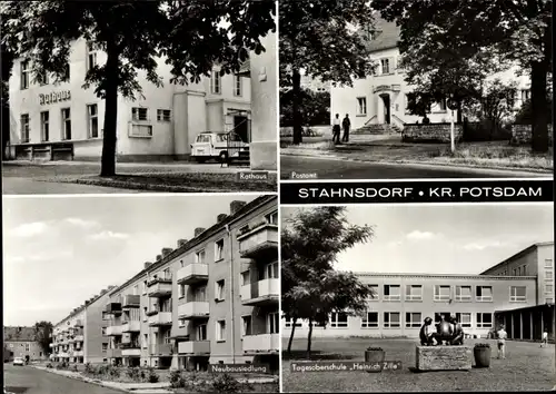 Ak Stahnsdorf in Brandenburg, Rathaus, Postamt, Neubausiedlung, Tagesoberschule Heinrich Zille