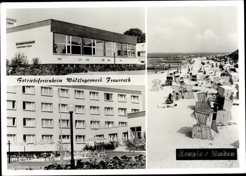 Ak Ostseebad Zempin auf Usedom, Betriebsferienheim Wälzlagerwerk Fraureuth, Strand, Strandkörbe