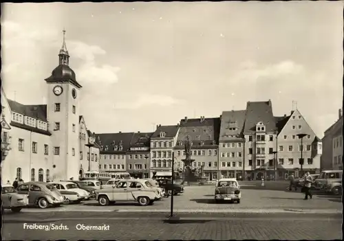 Ak Freiberg in Sachsen, Obermarkt, Autos