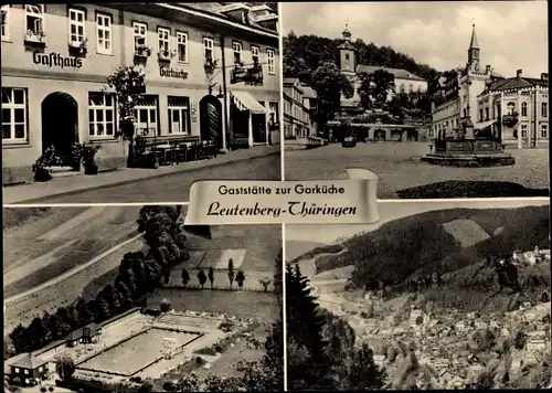 Ak Leutenberg in Thüringen, Gaststätte zur Garküche, Panorama, Schwimmbad, Teilansicht