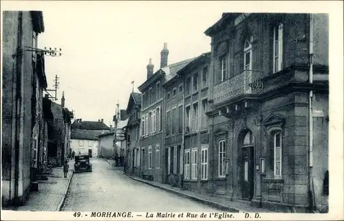 Ak Morhange Mörchingen Lothringen Moselle, Rathaus, Rue de l&#39;Eglise