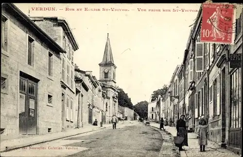 Ak Verdun Lothringen Maas, Straße und Kirche St. Viktor