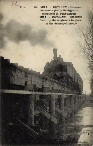 Ak Revigny Meuse, von Engineering gebauter Pier als Ersatz für die zerstörte Brücke