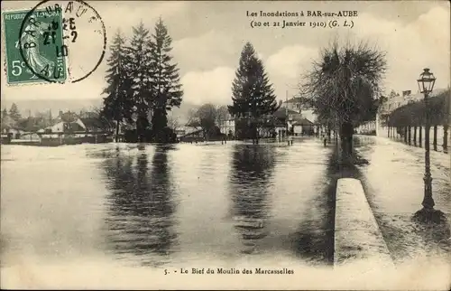 Ak Bar sur Aube, Moulin des Marcasselles, Hochwasser Januar 1910