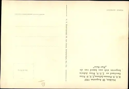 Ak Muiden Nordholland Niederlande, Bernhard zur Lippe Biesterfeld, Juliana der Niederlande, 1937