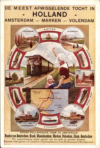 Landkarten Ak Noord Hollandsche Tram, Amsterdam, Holländische Eisenbahn, Tracht, Dampfer