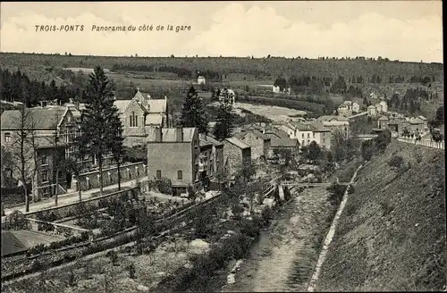 Ak Trois Ponts Dreibrücken Wallonie Lüttich, Panorama der Bahnhofsseite