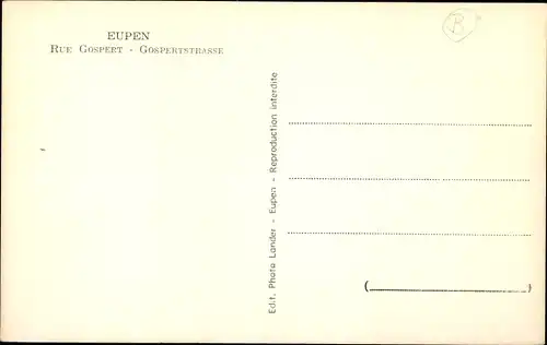 Ak Eupen Wallonien Lüttich, Rue Gospert, Straßenpartie, Kirche