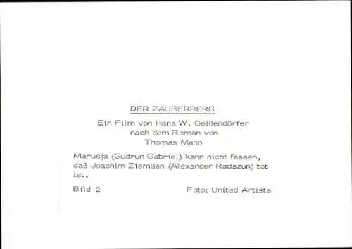 Foto Filmszene Der Zauberberg, D / F / I 1982, Hans W. Geißendörfer, G. Gabriel, A. Radszun