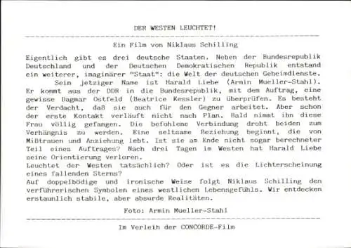 Foto Filmszene Der Westen leuchtet, D 1982, Niklaus Schilling, Armin Mueller-Stahl