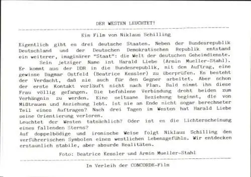 Foto Filmszene Der Westen leuchtet, D 1982, Niklaus Schilling, Beatrice Kessler, Armin Mueller-Stahl