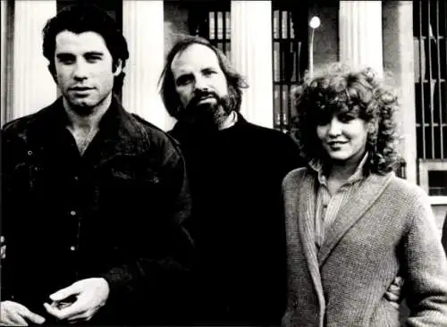 Foto mit Nancy Allen, John Travolta, Brian de Palma bei Dreharbeiten zu "Blow Out", USA 1981