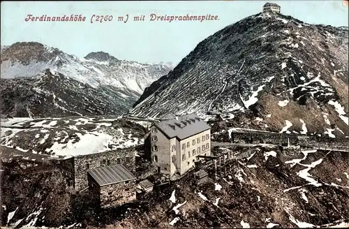 Ak Tirol, Ferdinandshöhe mit Dreisprachenspitze, Gipfelhäuser