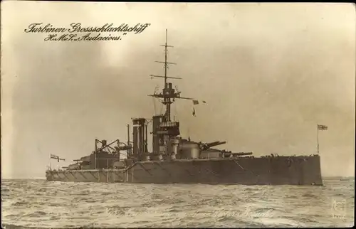 Ak Britisches Kriegsschiff, Turbinen Großschlachtschiff HMS Audacious, Royal Navy
