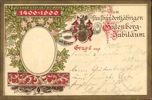 Präge Litho Johannes Gutenberg, 500jährige Jubiläumsfeier