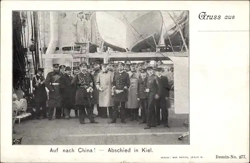 Ak Kaiserliche Marine, Abschied in Kiel, Truppenausfahrt nach China