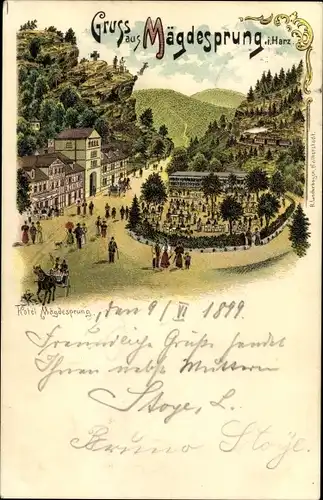 Litho Mägdesprung Harzgerode am Harz, Hotel, Teilansicht