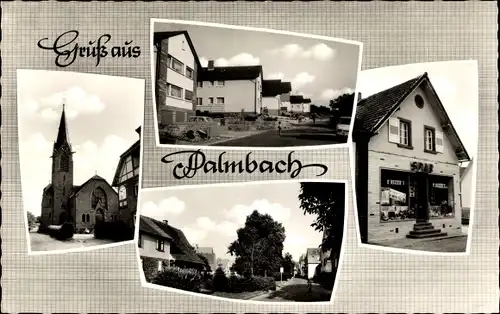 Ak Palmbach Karlsruhe in Baden, Kirche, Geschäft