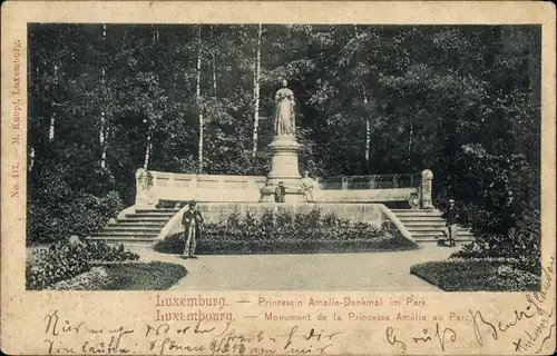 Ak Luxemburg Luxemburg, Prinzessin Amalie-Denkmal im Park