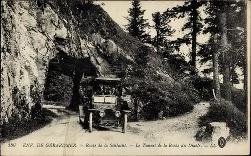 Ak Gérardmer Lothringen Vogesen, Route de la Schlucht, Tunnel de la Roche du Diable