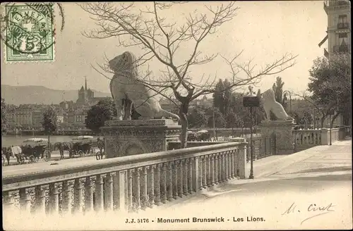 Ak Genève Genf Stadt, Monument Brunswick, les Lions