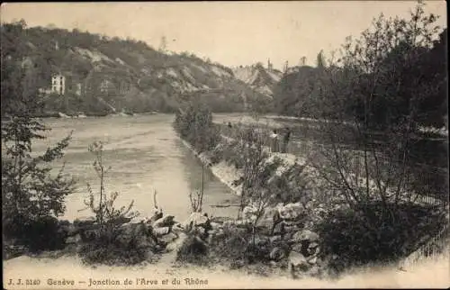 Ak Genf Schweiz, Zusammenlauf von Arve und Rhône