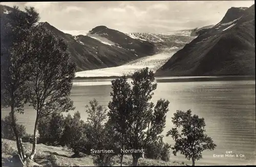Ak Svartisen Norwegen, Nordland, Blick über das Wasser auf den Gletscher