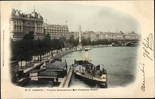 AK London City, Victoria Embankment und Cleopatras Needle