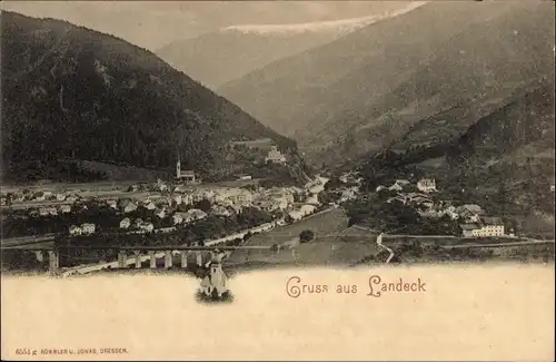 Ak Landeck Tirol, Gesamtansicht, Viadukt, Kirche