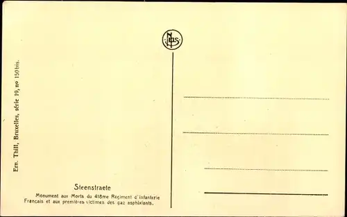 Postkarte Brüssel Brüssel, Steenstraete, Kriegsdenkmäler