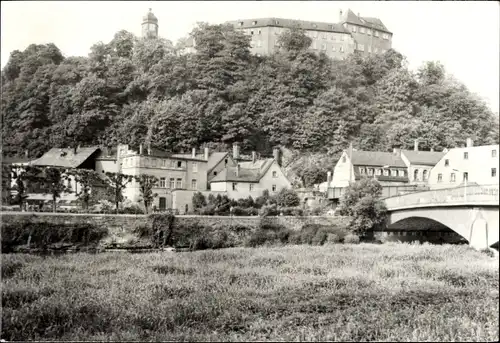 Ak Greiz im Vogtland, Ortsansicht, Burg, Brücke