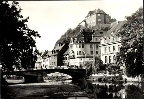 Ak Greiz in Thüringen, Brücke, Kreissparkasse, Konsum Gaststätte