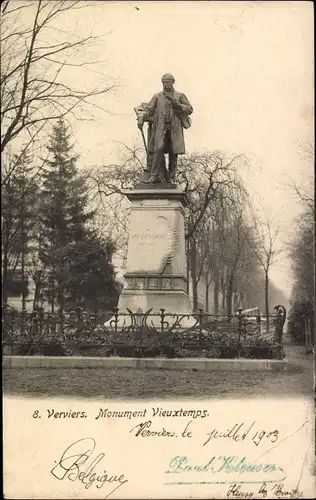 Postkarte Verviers Wallonie Lüttich, Monument Vieuxtemps