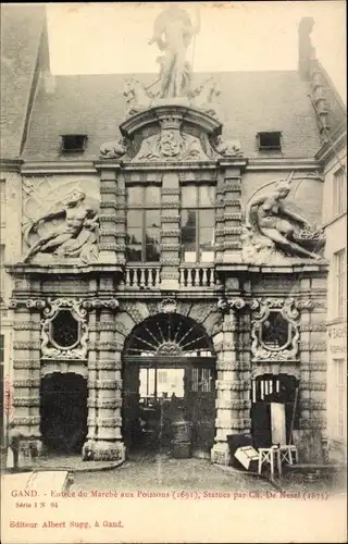 Ak Gand Gent Ostflandern, Eingang zum Fischmarkt