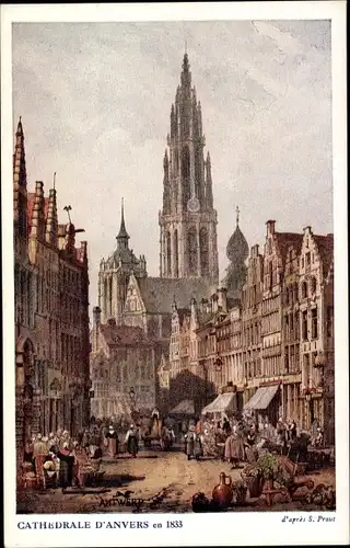 Künstler Ak Anvers Antwerpen Flandern, Kathedrale, Markt