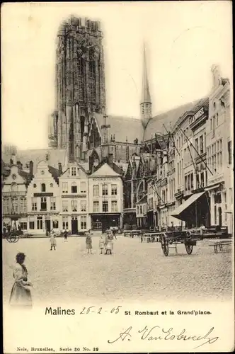 Ak Mechelen Mecheln Malines Flandern Antwerpen, St. Rombaut am Marktplatz