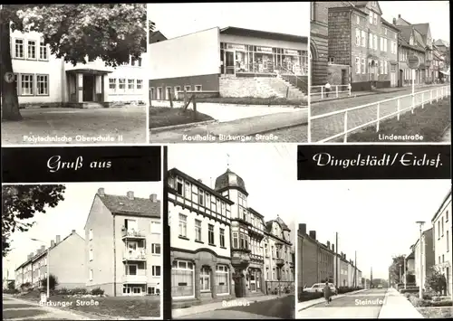 Ak Dingelstädt im Eichsfeld Thüringen, Oberschule II, Kaufhalle, Rathaus, Steinufer, Birkunger Str.