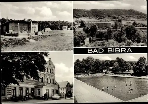 Ak Bad Bibra im Burgenlandkreis, Campingplatz, Hotel "Thüringer Hof", Waldschwimmbad
