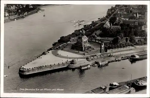 Ak Koblenz am Rhein, Deutsches Eck an Rhein und Mosel, Fliegeraufnahme