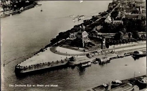 Ak Koblenz am Rhein, Deutsches Eck an Rhein u. Mosel, Fliegeraufnahme