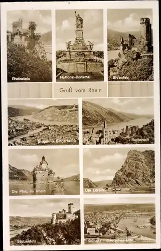 Ak Koblenz am Rhein, Deutsches Eck, Stolzenfels, Lorelei, Die Pfalz im Rhein, Bacharach, Ehrenfels