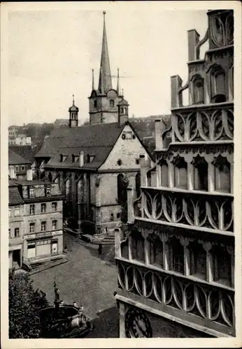 Ak Pößneck in Thüringen, Markt, Kirchturm, Giebelhaus