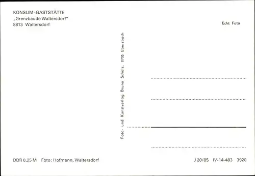 Ak Waltersdorf Großschönau in der Oberlausitz, Konsum-Gaststätte Grenzbaude Waltersdorf, Gedicht