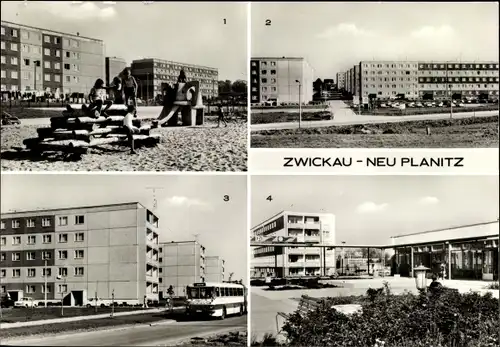 Ak Neu Planitz Zwickau in Sachsen, Neubaugebiet, Kinderspielplatz, Leninstraße, Versorgungszentrum