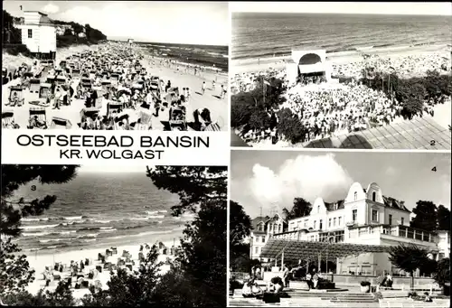 Ak Ostseebad Bansin Heringsdorf auf Usedom, Strand, Kurkonzert, FDGB Erholungsheim Josef Orlopp