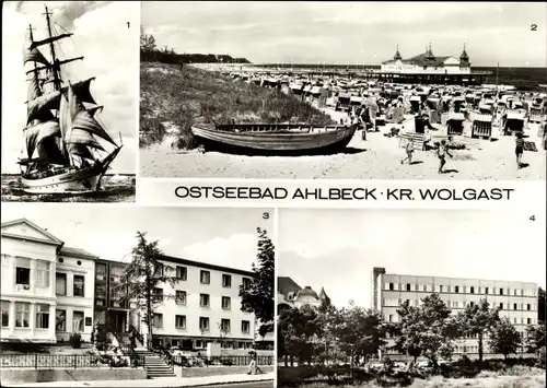 Ak Ostseebad Ahlbeck Heringsdorf auf Usedom, Segelschulschiff Wilhelm Pieck, Seebrücke, FDGB Heime