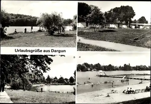 Ak Dargun in Mecklenburg, Klostersee, Bungalowsiedlung, Uferpromenade, Strandbad