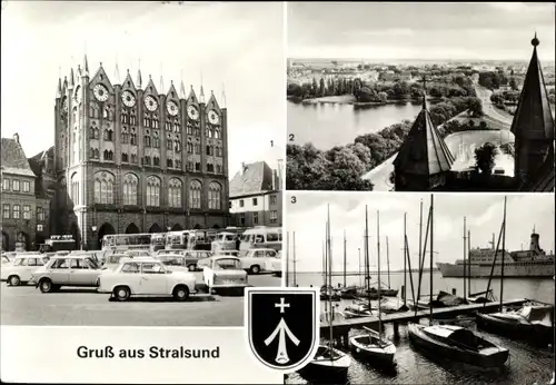 Ak Stralsund in Vorpommern, Rathaus, Frankenvorstadt, Hafen