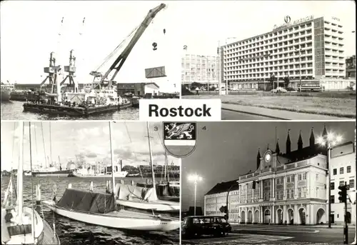 Ak Rostock, Überseehafen, Interhotel Warnow, Alter Hafen, Rathaus