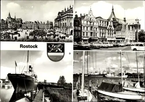 Ak Rostock, Neuer Markt um 1840, Ernst-Thälmann-Platz, Pionierschiff Vorwärts, Alter Hafen